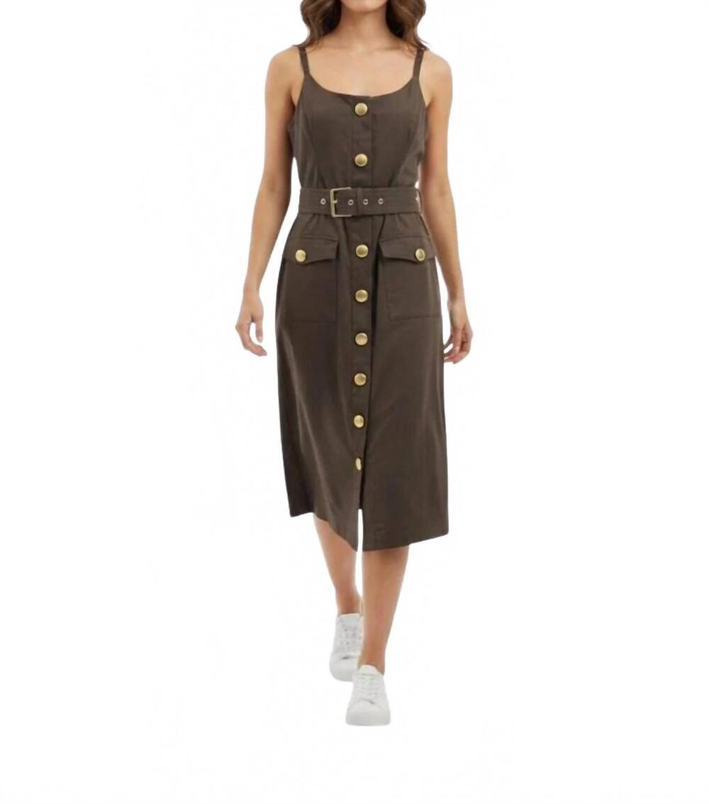 NEW L'AGENCE ida button front tank dress in brown